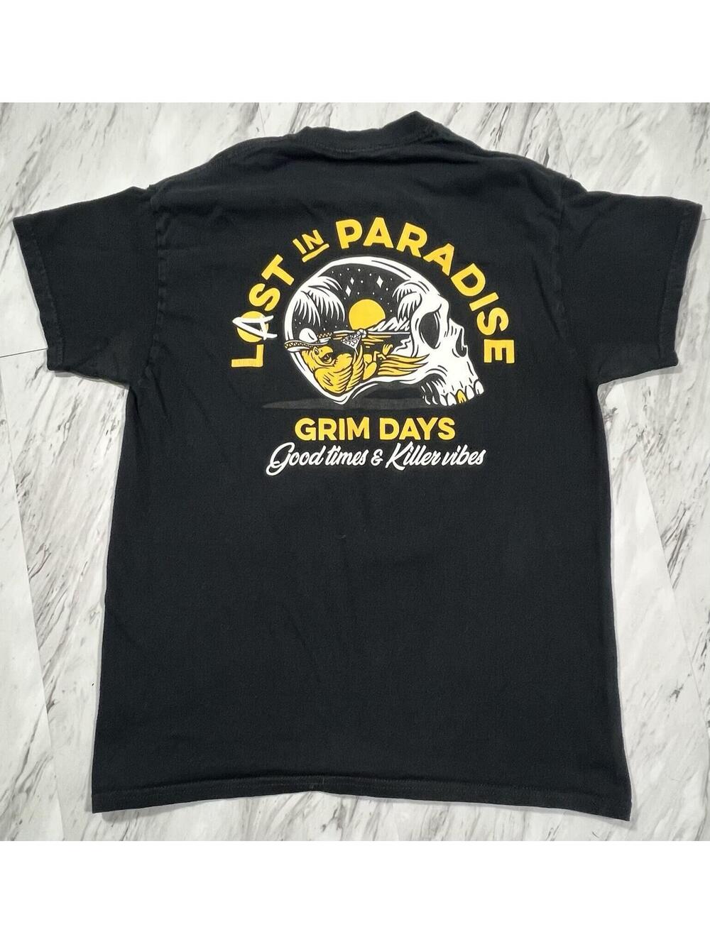 Grim Days Last In Paradise Skull Graphic T Shirt Mens Medium Black #13